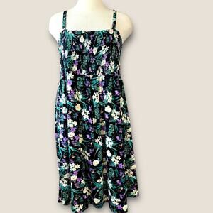 Ellos Floral Sleeveless Strappy Smocked Bodice Tank Sun Dress Plus Size 2X 26/28